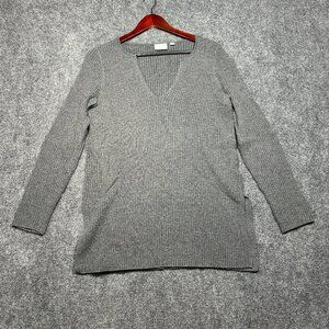 Anthropologie Ett Twa Sweater Womens Small Gray Cable Knit V Neck Split Hem